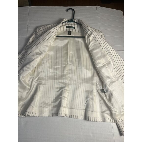 Lauren Ralph Lauren Ivory Pinstripe Blazer Jacket Sz 10  Lined Linen Blend - Picture 10 of 14